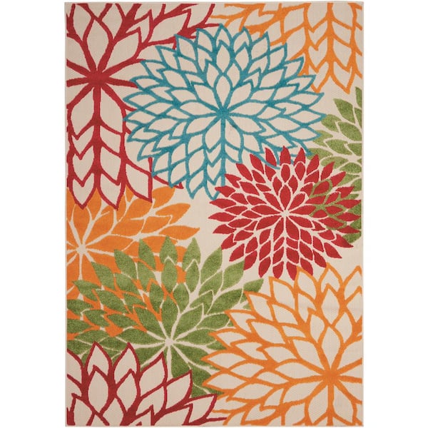Nourison Aloha Green 4 ft. x 6 ft. Floral Modern Indoor/Outdoor Patio Area Rug