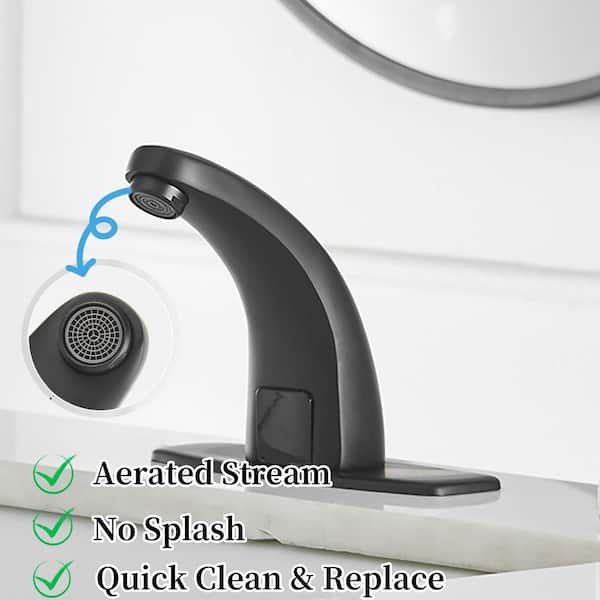 Automatic Sensor Touchless Single Hole Bathroom Sink Faucet with Deck Plate in Matte Black