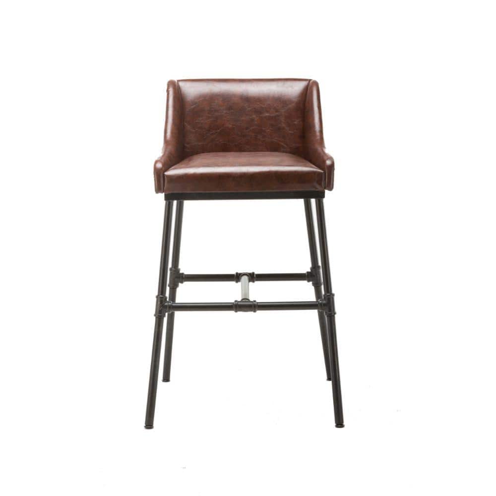 Sloped Armrest Leatherette and Metal Bar Stool - Black