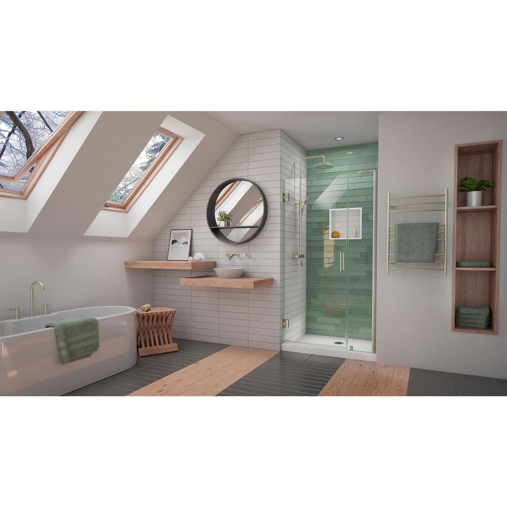 Unidoor-LS 37'' Frameless Clear Glass Swing Shower Door with Black Hardware