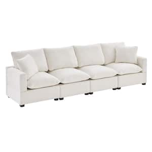 110 in. x 29 in. Square Arm Chenille Rectangle 4 Seat Modern Modular Combinable Sofa in White