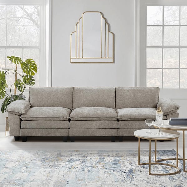 Bennett 120.5 in. W Pillow Top Arm Chenille Rectangle Sofa in Dark Pewter
