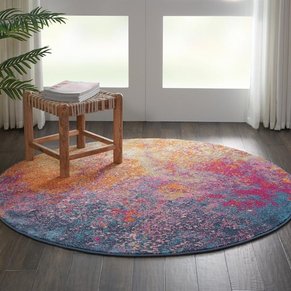 Passion Sunburst 4 ft. x 4 ft. Persian Vintage Round Area Rug