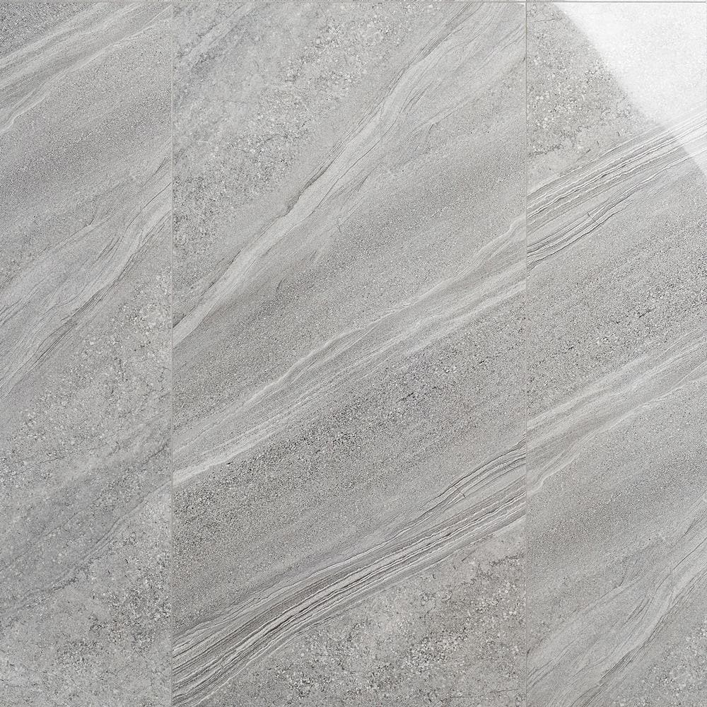 Gray 24x48 Polished Porcelain Marble Look Tile