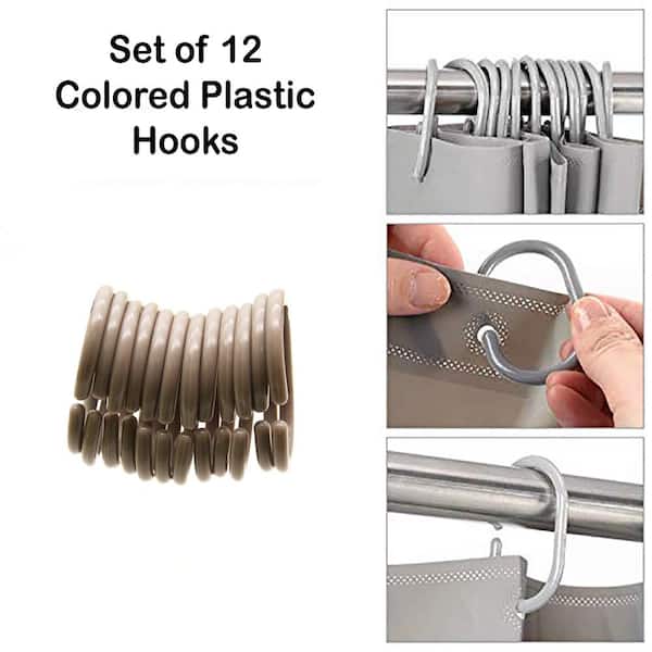Shower Curtain Rings Plastic Hooks Solid And Clear Color Set of 12 Solid  Taupe 2200165 - The Home Depot