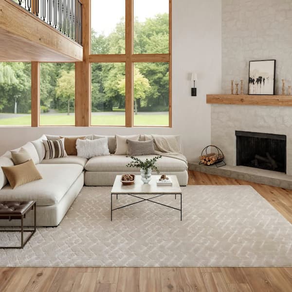 Washable Charm Silver Ivory 8 ft. x 10 ft. Geometric Contemporary Area Rug