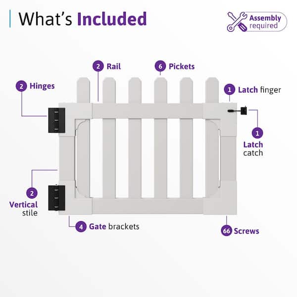 WamBam Fence 3-1/2 ft. x 2-5/8 ft. Newport Vinyl Picket Fence Gate with Stainless Steel Hardware