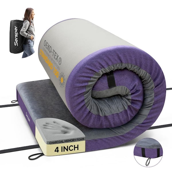 Serleep Twin Medium Firm Charcoal Memory Foam 4 in Folding Mattress