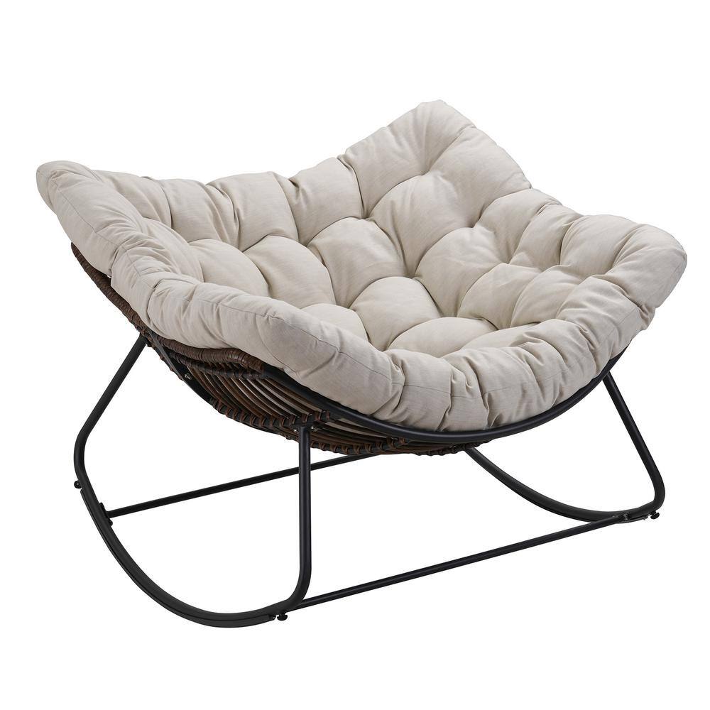 Deep Gray Indoor/Outdoor Metal Outdoor Rocking Chair Rattan Rope Club Chair