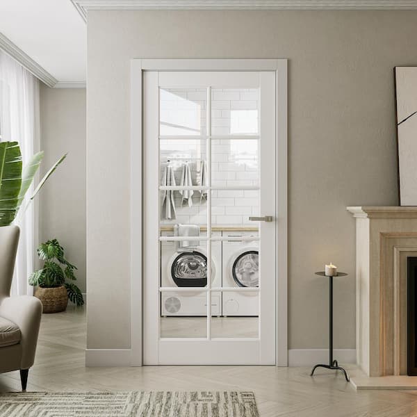 SOCBAZZAR 30 in. x 80 in. 10-Lite Solid Core Clear Glass White Primed Composite MDF Interior Door Slab No Hardware Included