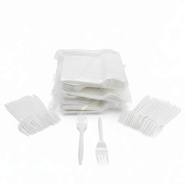 1000-piece Polypropylene Disposable Fork(Medium Weight), 10 Sleeves of 100 Forks