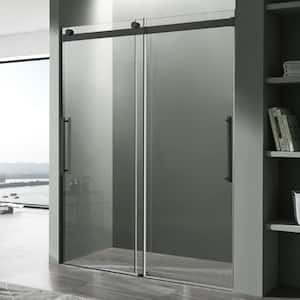 Stellar 48 in. W x 76 in. H Sliding Frameless Shower Door/Enclosure in Matte Black with Clear Glass