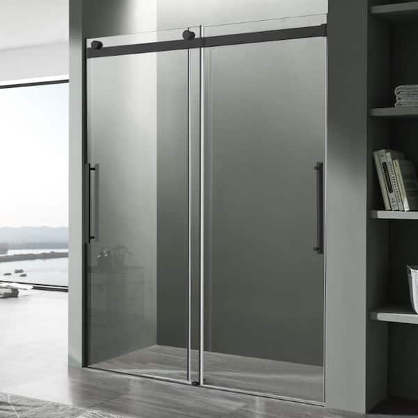 ANZZI Stellar Series 48 in. x 76 in. H Sliding Frameless Shower Door in Matte Black with Tsunami Guard Tempered Glass