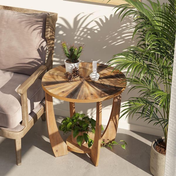 Rustic 23.75 in. Natural Round MDF End Table with Mixed Vintage Black and Natural Finish