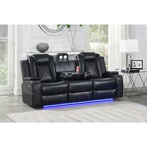 New Classic Furniture Orion 85 in. Pillow Arm Polyester Rectangle Sofa in Black