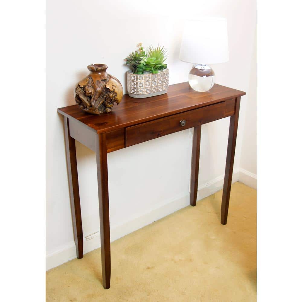 Mahogany Rectangular Side Table with Drawer and Metal Accents
