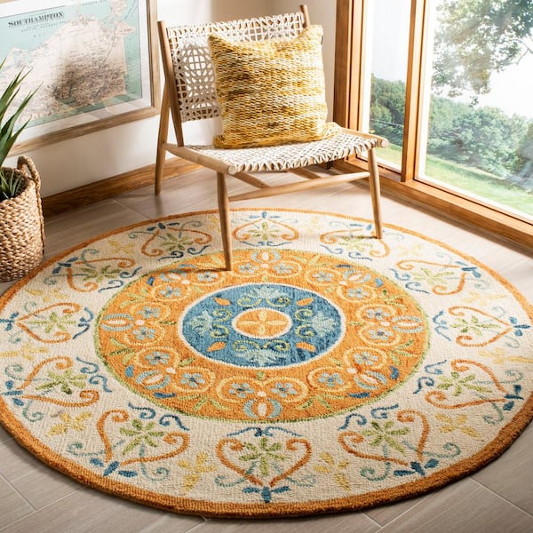 Novelty Rust/Ivory 6 ft. x 6 ft. Round Border Area Rug