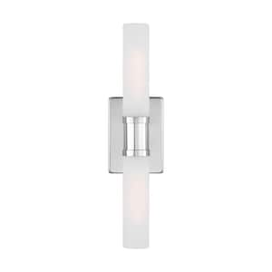 Keaton 5 in. Medium 2-Light Chrome Vanity Light with Satin Etched Glass Shades