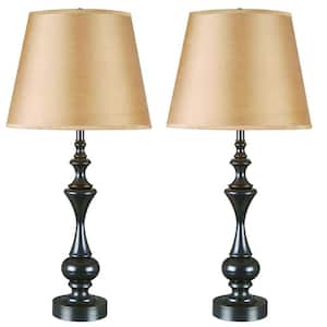 28 Bronze Discontinued Traditional 2-pack Matching Metal Trophy Table Lamp Set with Linen Shades