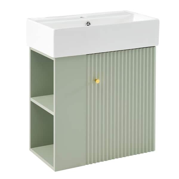 21.6 in. W x 12.2 in. D x 26.4 in. H Single Sink Floating Bath Vanity in Green with White Ceramic Top