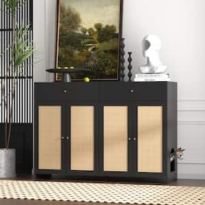 Hidden Litter Boxes with 2-Drawers, Modern Large Cat Pens with Sisal Doors, Cat Litter Box Enclosure Furniture, Black