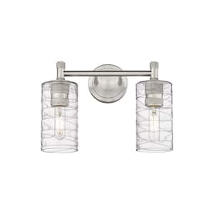 Crown Point 13.88 in. 2-Light Satin Nickel Vanity Light with Glass Shade