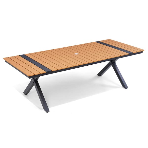 94.3 in. Brown Aluminum Rectangular Outdoor Dining Table with 1.6 in. Umbrella Hole
