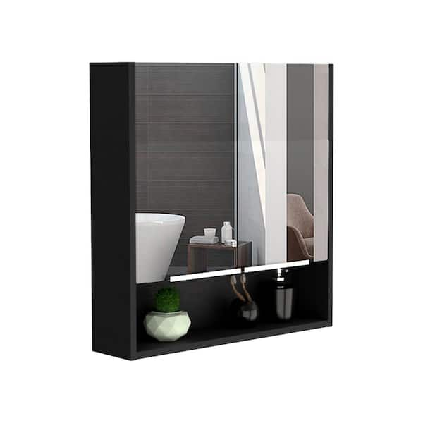 23.62 in. W x 24.61 in. H Rectangular Wooden Medicine Cabinet with Mirror, Black