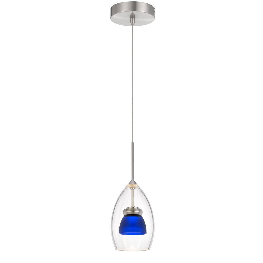 7 in. Integrated LED Clear Blue Frost Glass and Metal Indoor Pendant