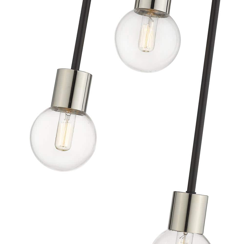 Neutra 3-Light Matte Black and Polished Nickel Globe Chandelier