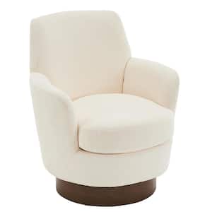 Luxurious Polyester Swivel Barrel Chair with Walnut Stainless Steel Base - Beige