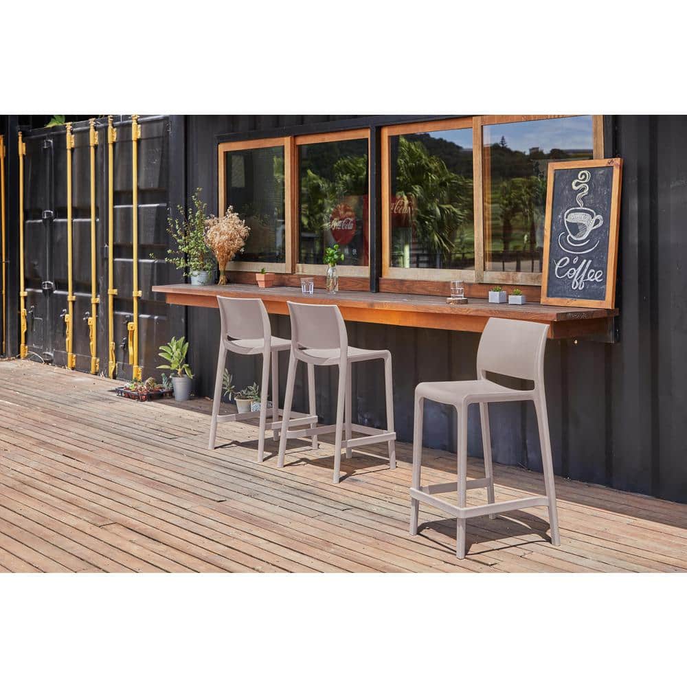 Taupe Climate Resistant Minimalist Stackable Counter Stools - Set of 2