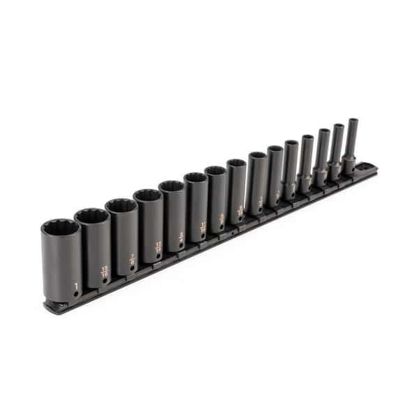 TEKTON 3/8 in. Drive Deep 12-Point Impact Socket Set (15-Piece) (1/4-1 in.) - Rails