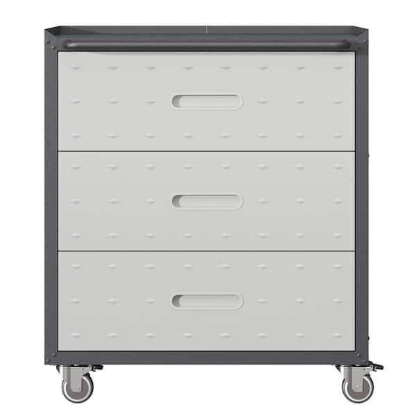 16.5 in. W 3 Drawer Steel Mobile File Tool Cabinet with Lock, Black Filing Cabinets, Tool Carts for Garage, Black/Gray