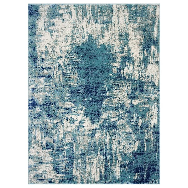 Unbranded Light Blue Polypropylene 6 ft. 5 in. x 9 ft. 2 in. Abstract Indoor Area Rug