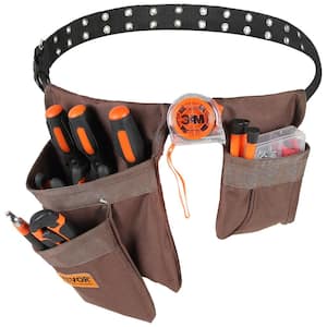 Tool Belt 13 Pockets Polyester Heavy-Duty Tool Pouch Bag for Electrician, Carpenter, Handyman Brown