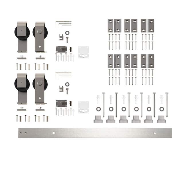 5.5 ft. /66 in. Brushed Nickel Double Bi-Fold Sliding Barn Door Track and Hardware Kit with T-Shape Roller for 4-Doors