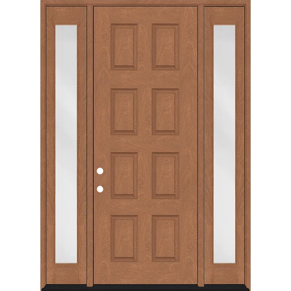 Steves & Sons Regency 68 in. x 96 in. 8-Panel RHIS AutumnWheat Stain Mahogany Fiberglass Prehung Front Door w/Dbl 14in. Sidelites