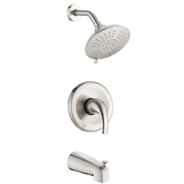 Lukvuzo Easy to Install Single Handle 5-Spray Shower Faucet 2.2 GPM with Pressure Balance in Brushed Nickel