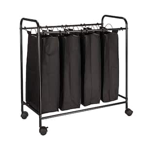 Black 32.87 in. H x 15.35 in. W x 32.48 in. D Metal and Polyester 4 Bag Laundry Sorter Cart
