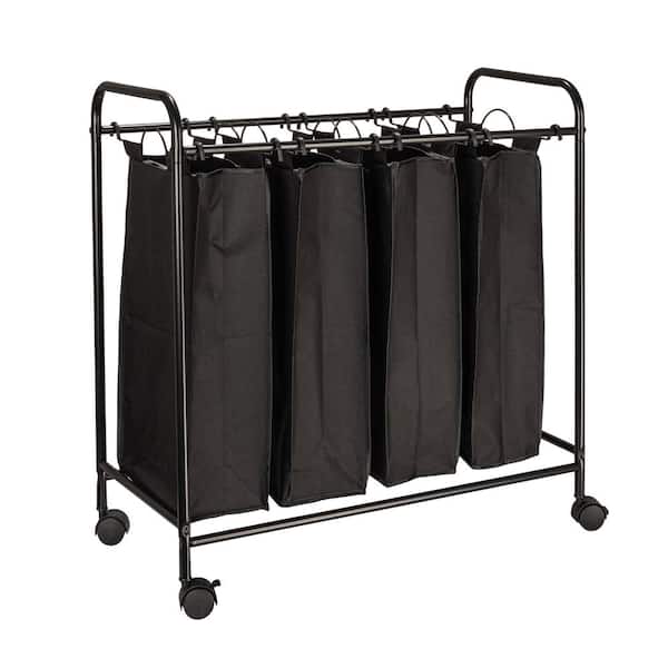 HOUSEHOLD ESSENTIALS Black 32.87 in. H x 15.35 in. W x 32.48 in. D Metal and Polyester 4 Bag Laundry Sorter Cart