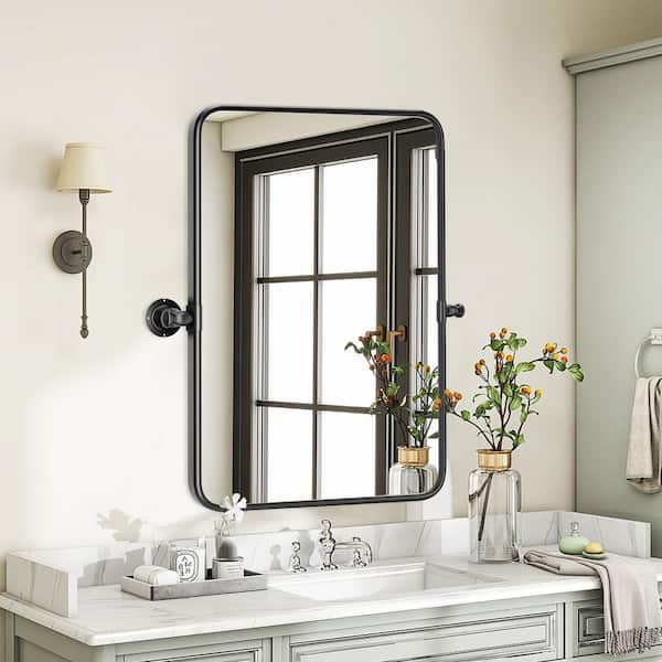 20 in. W x 30.2 in. H Modern Rectangular Black Metal Frame Pivot Wall Mirror/Bathroom Mirror (Screws Included)