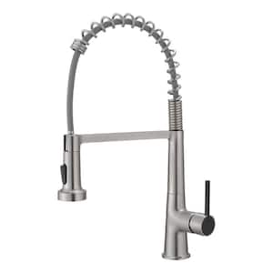 Commercial Brass Sink Faucet Single-Handle Pull-Down Sprayer Kitchen Faucet in Brushed Nickel