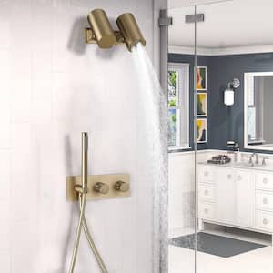 Complete Shower System 3-Spray Wall Mount Dual Shower Heads 5 GPM in Brushed Gold