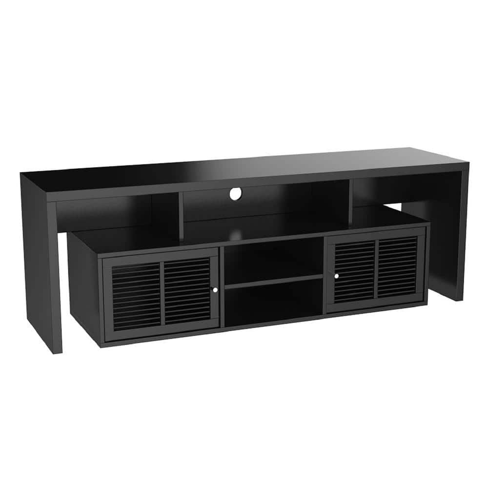 Lexington 60" Modern Retro Black TV Stand with Spindle Cabinet Doors