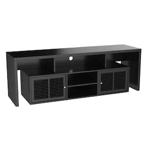 59 in. Black Particle Board TV Stand 62 in. with Doors