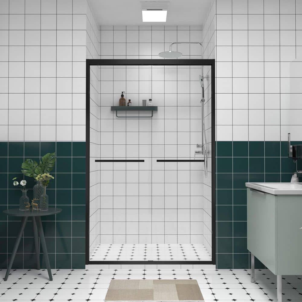 44-48 in. W x 76 in. H Sliding Framed Shower Door in Matte Black with Clear Tempered Glass price history on PriceWatchPro