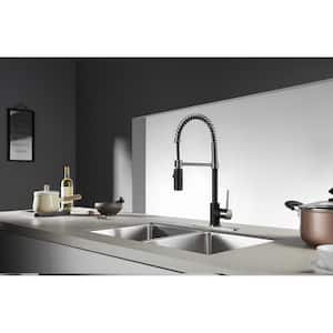 New York Single-Handle Pull-Down Sprayer Kitchen Faucet in Matte Black/Brushed Nickel