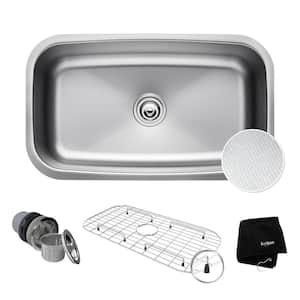 Premier Kitchen 32 in. Undermount Single Bowl 16 Gauge Stainless Steel Kitchen Sink with Accessories