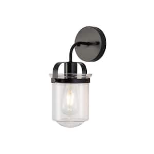 1-Light Black Wall Sconce with Clear Glass Shade